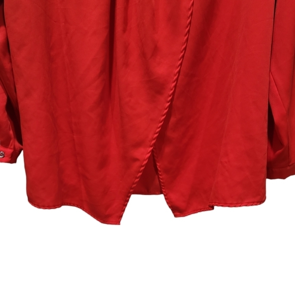 Lane Bryant 1X Red Long Sleeve Open Back Blouse - Picture 5 of 9